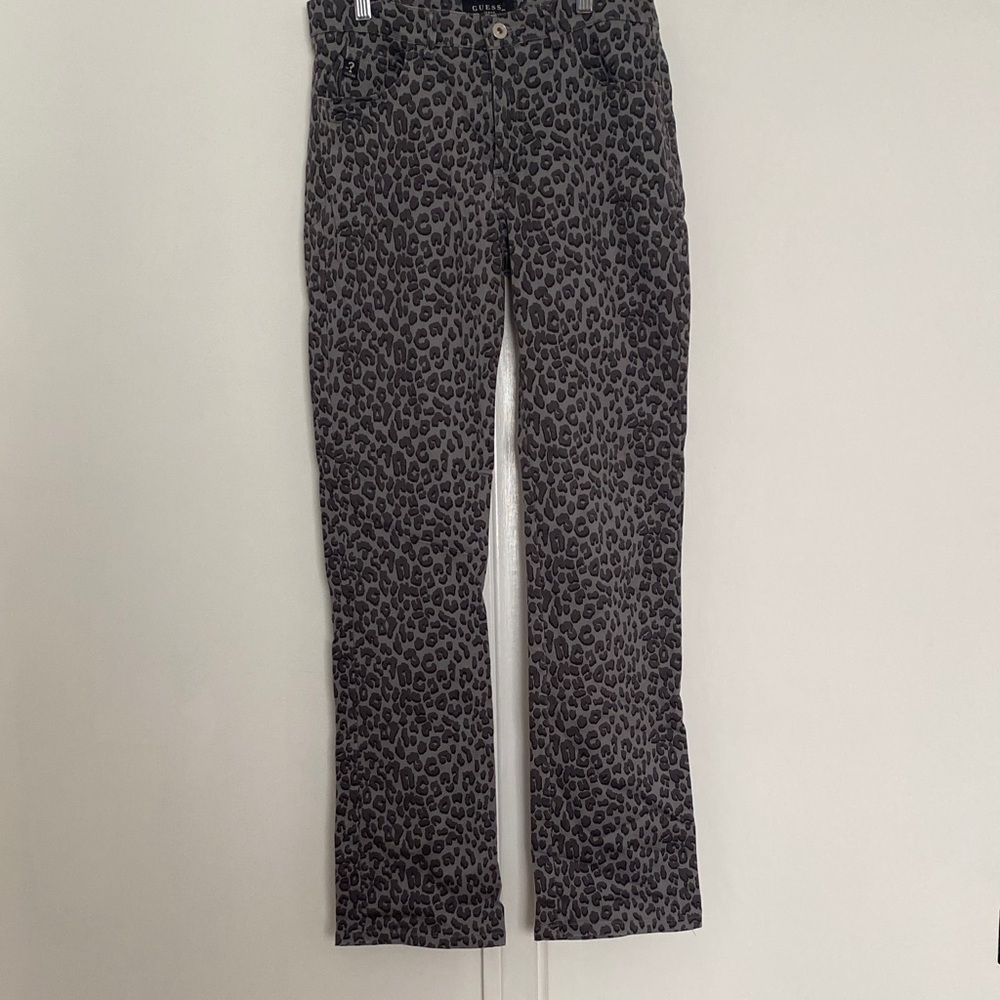 Guess Black Leopard Print Flare Jeans